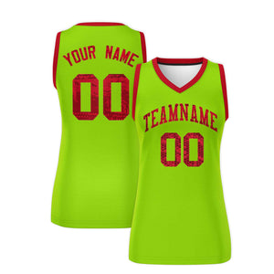 Custom Neon Green Red Women Basketball Jersey Dress