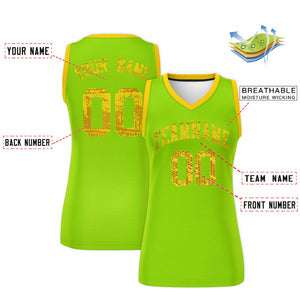 Custom Neon Green Gold Women Basketball Jersey Dress