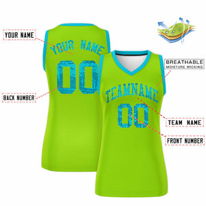 Custom Neon Green Sky Blue Women Basketball Jersey Dress