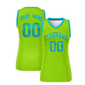 Custom Neon Green Sky Blue Women Basketball Jersey Dress