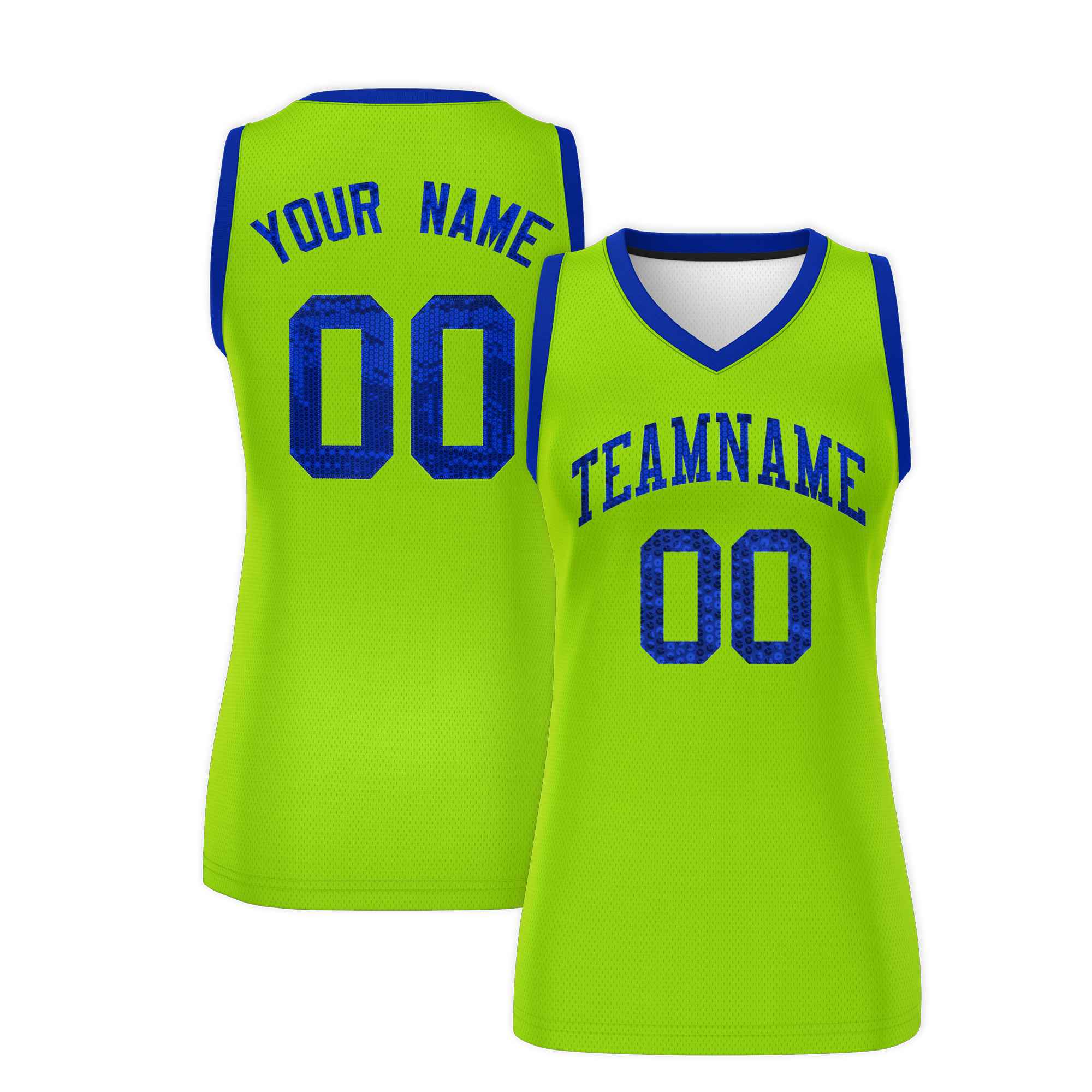 Custom Neon Green Royal Women Basketball Jersey Dress