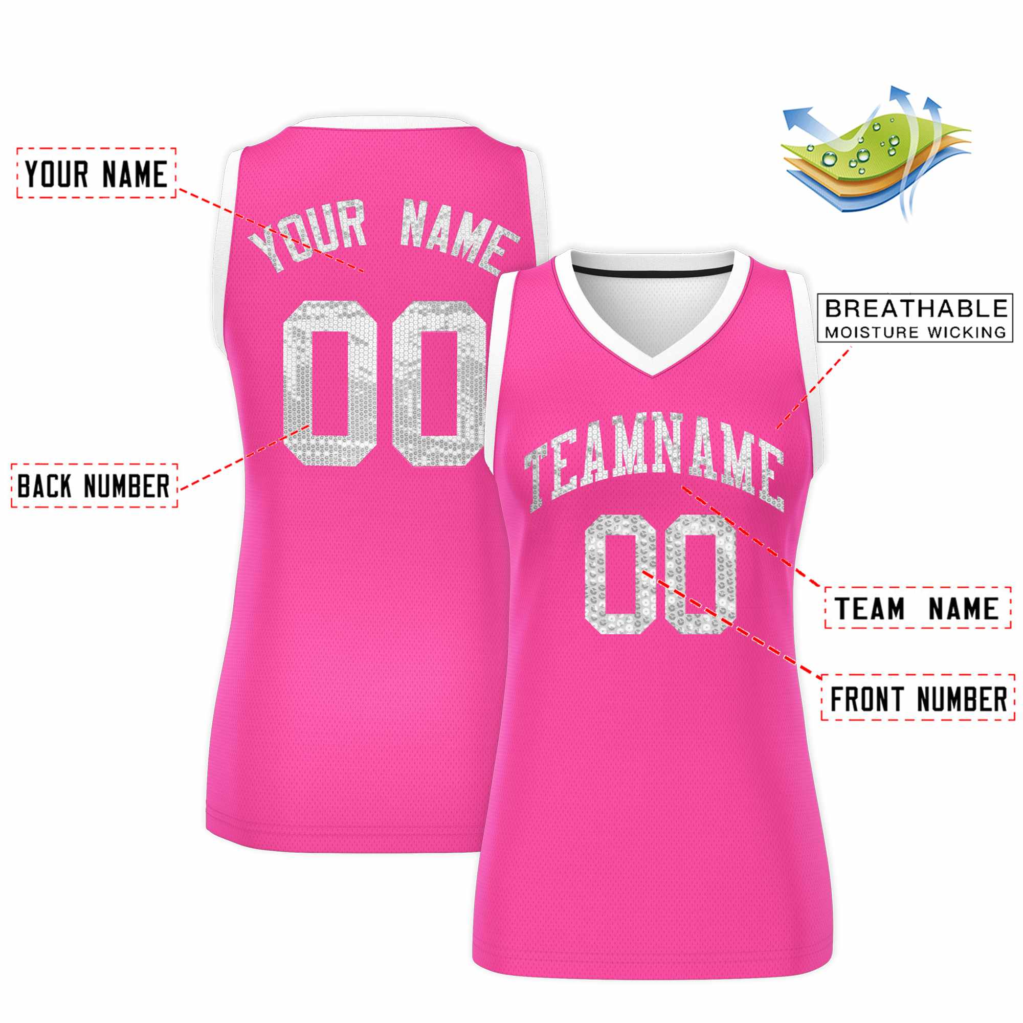 Custom Pink White Women Basketball Jersey Dress