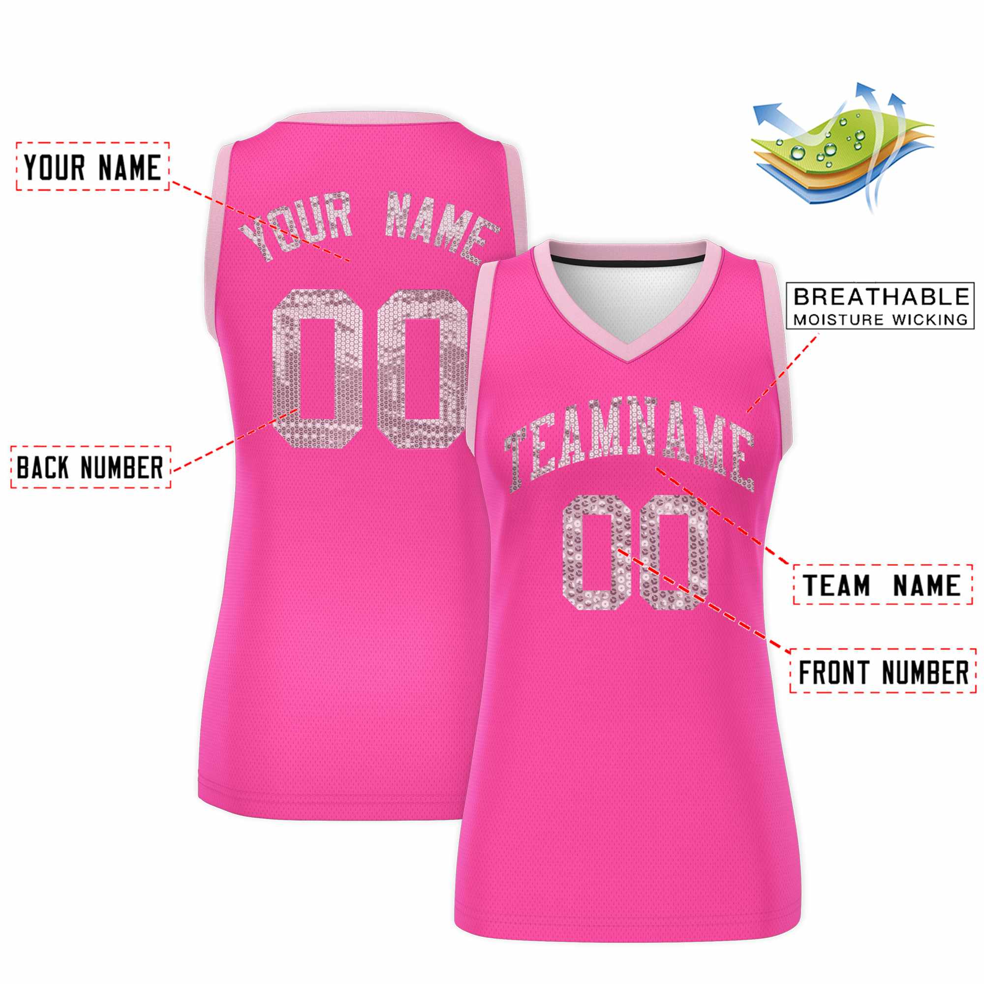 Custom Pink Light Pink Women Basketball Jersey Dress