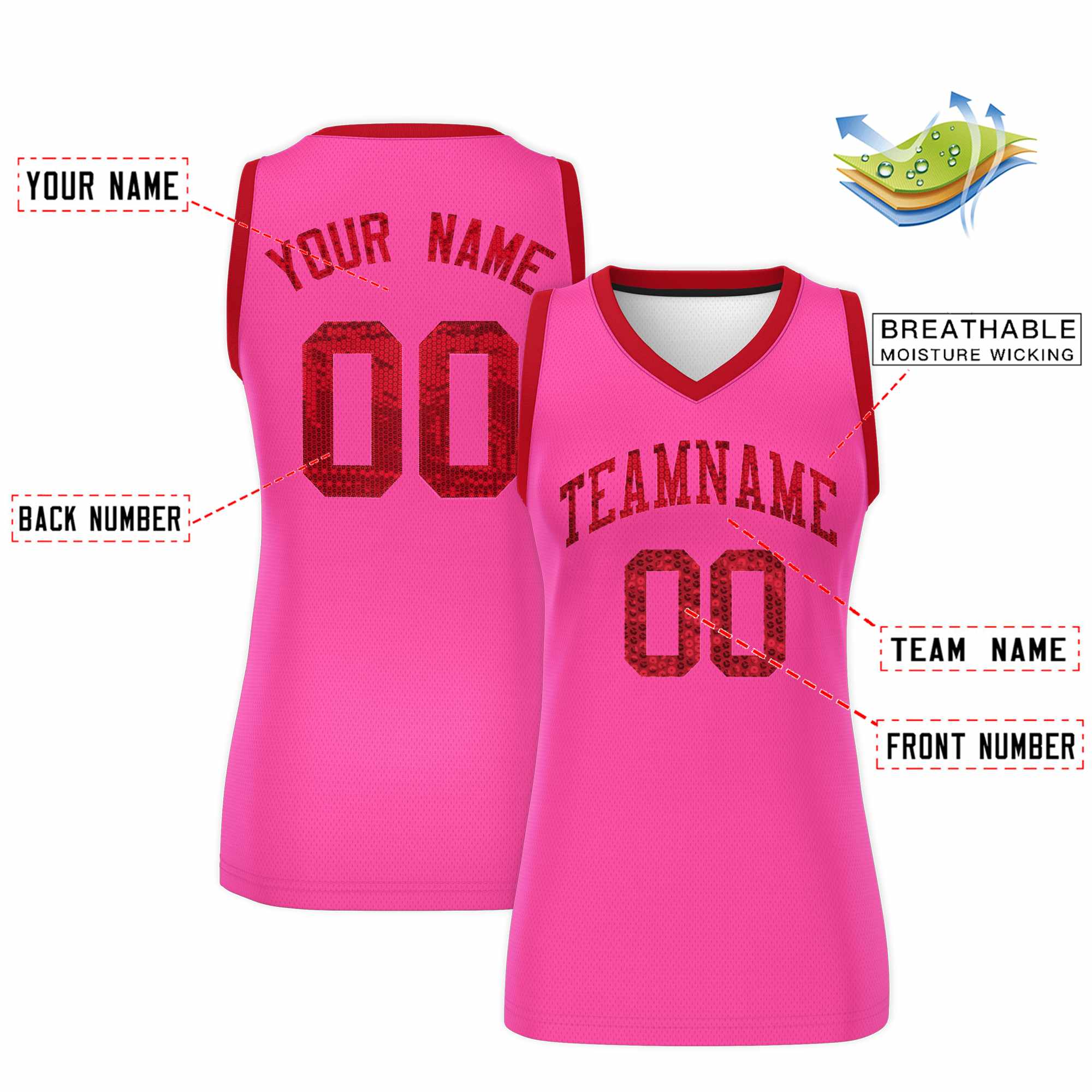 Custom Pink Red Women Basketball Jersey Dress