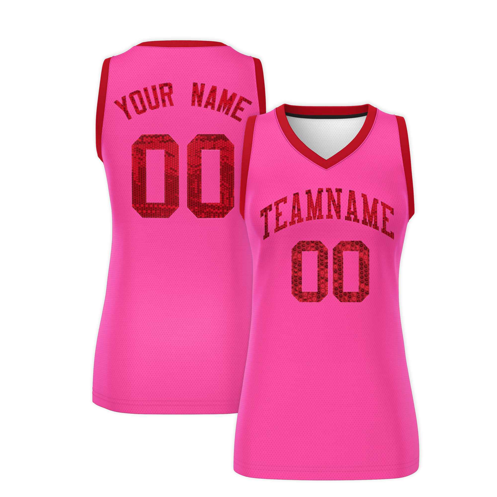 Custom Pink Red Women Basketball Jersey Dress