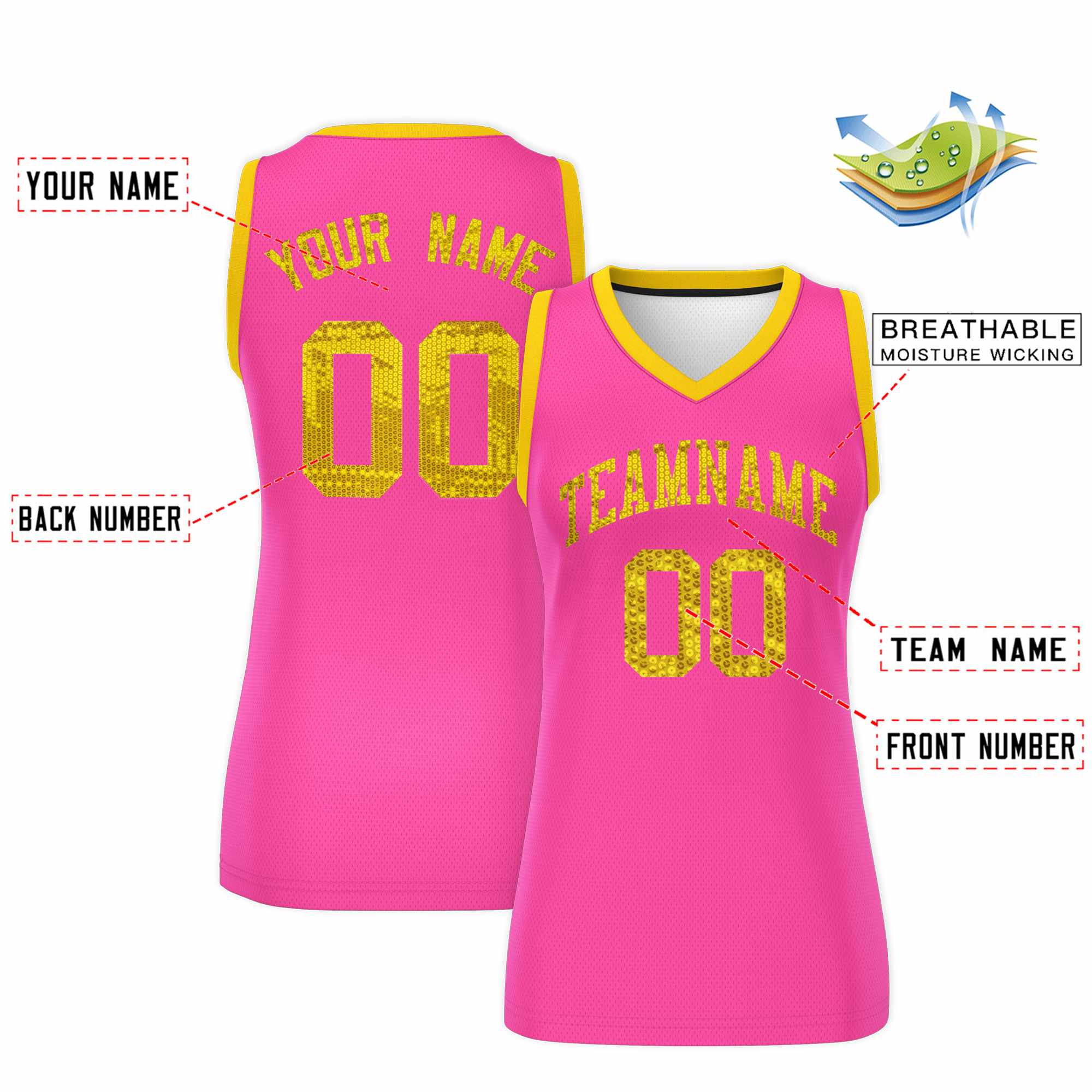 Custom Pink Gold Women Basketball Jersey Dress