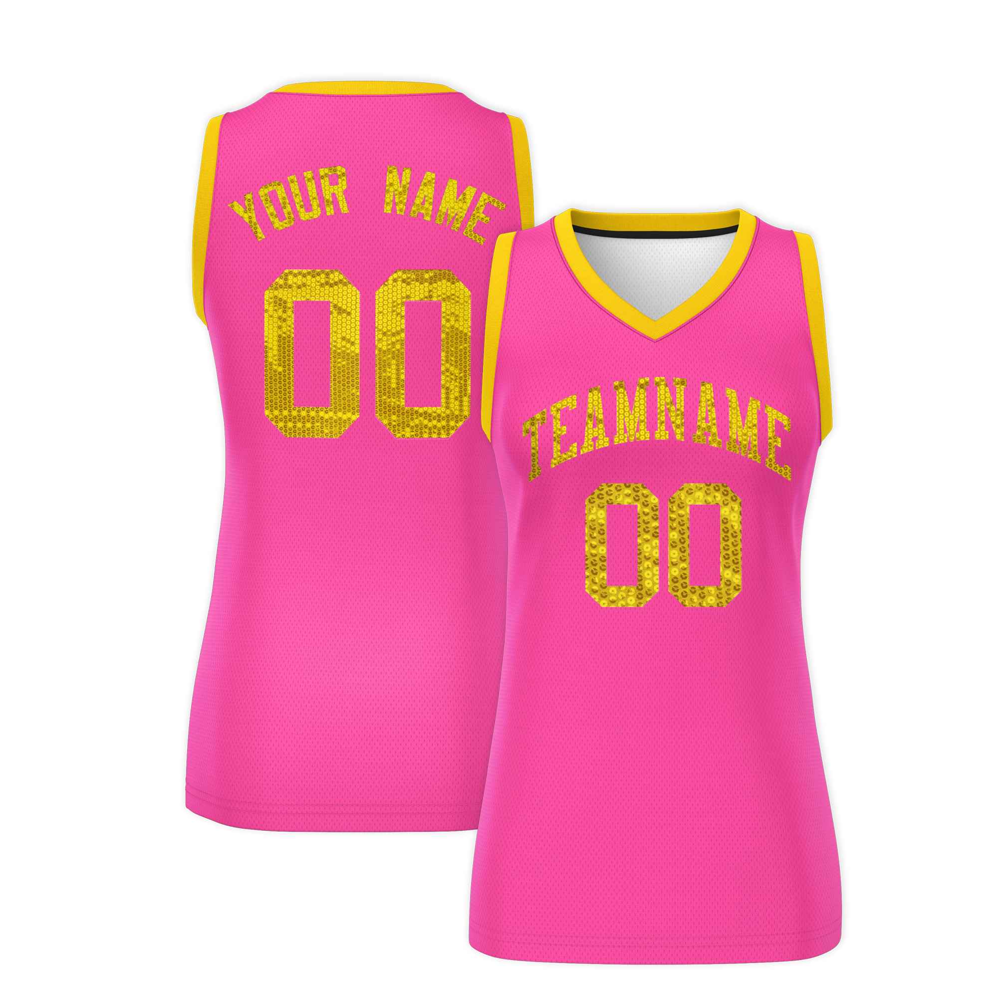 Custom Pink Gold Women Basketball Jersey Dress