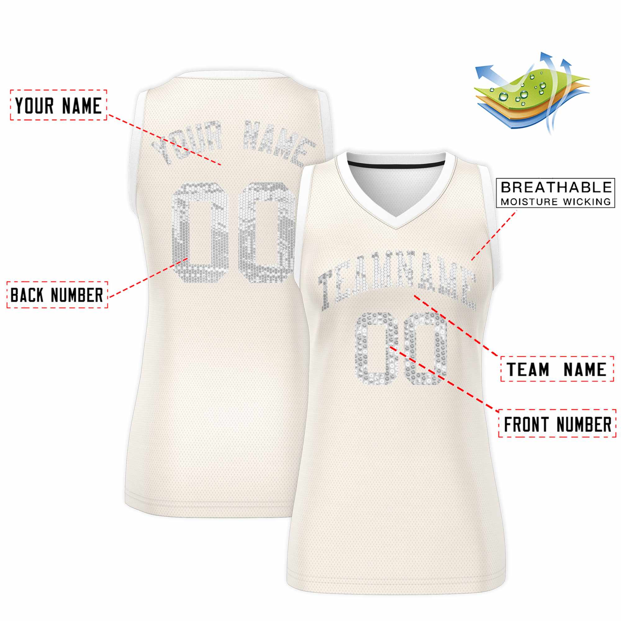 Custom Cream White Women Basketball Jersey Dress