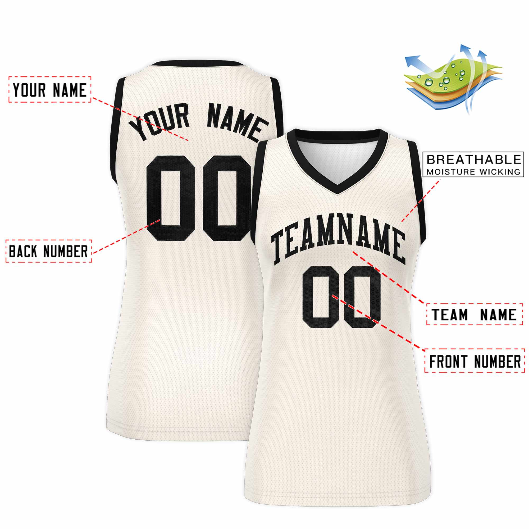 Custom Cream Black Women Basketball Jersey Dress