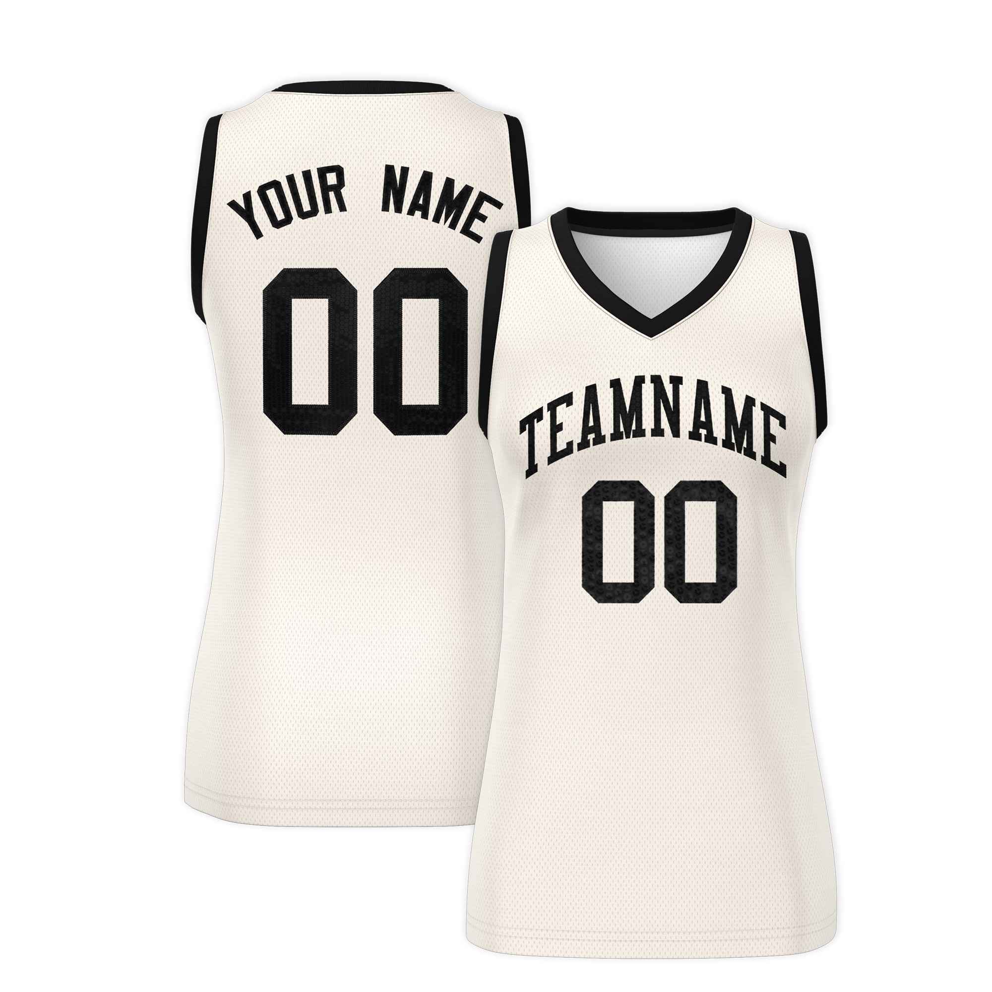 Custom Cream Black Women Basketball Jersey Dress