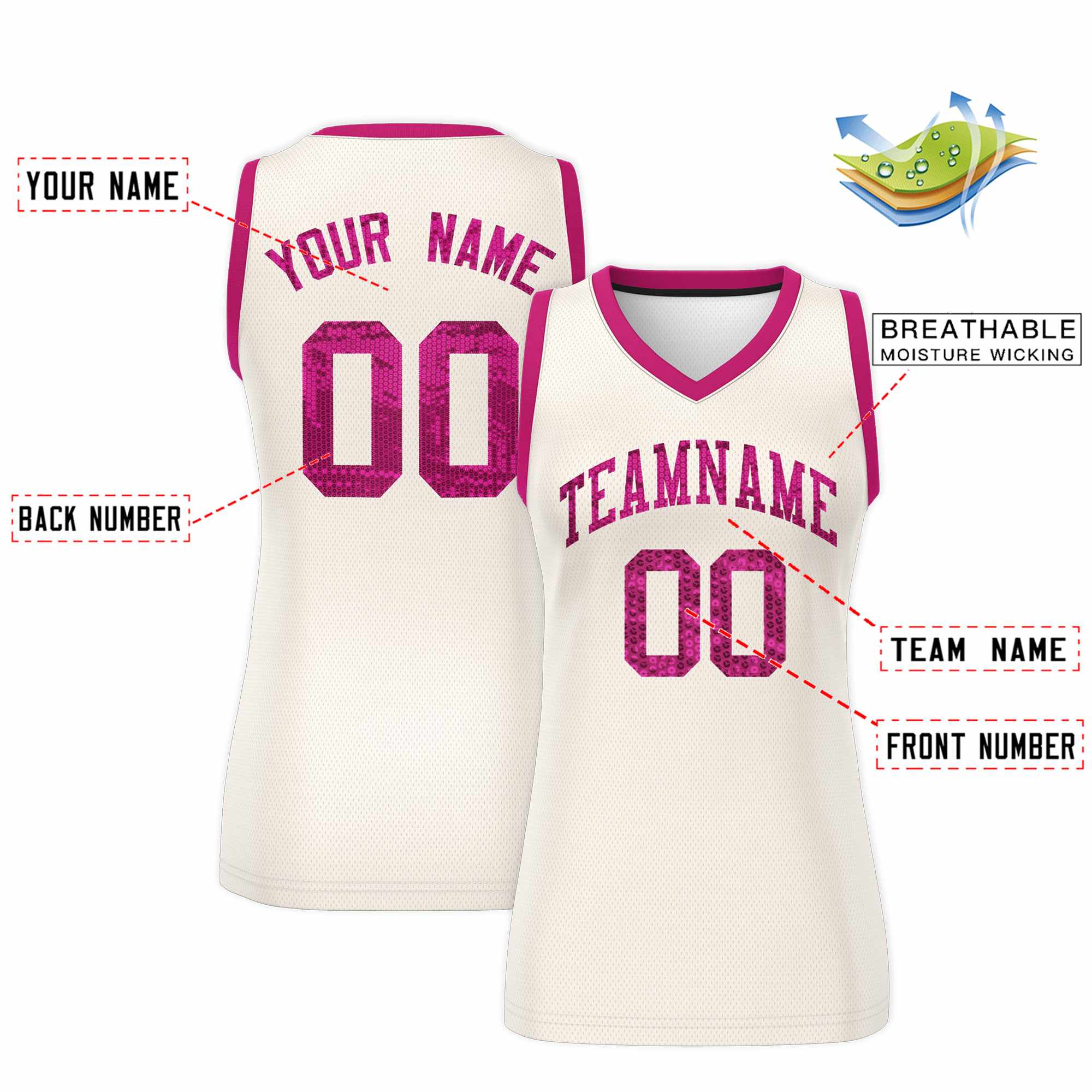 Custom Cream Pink Women Basketball Jersey Dress