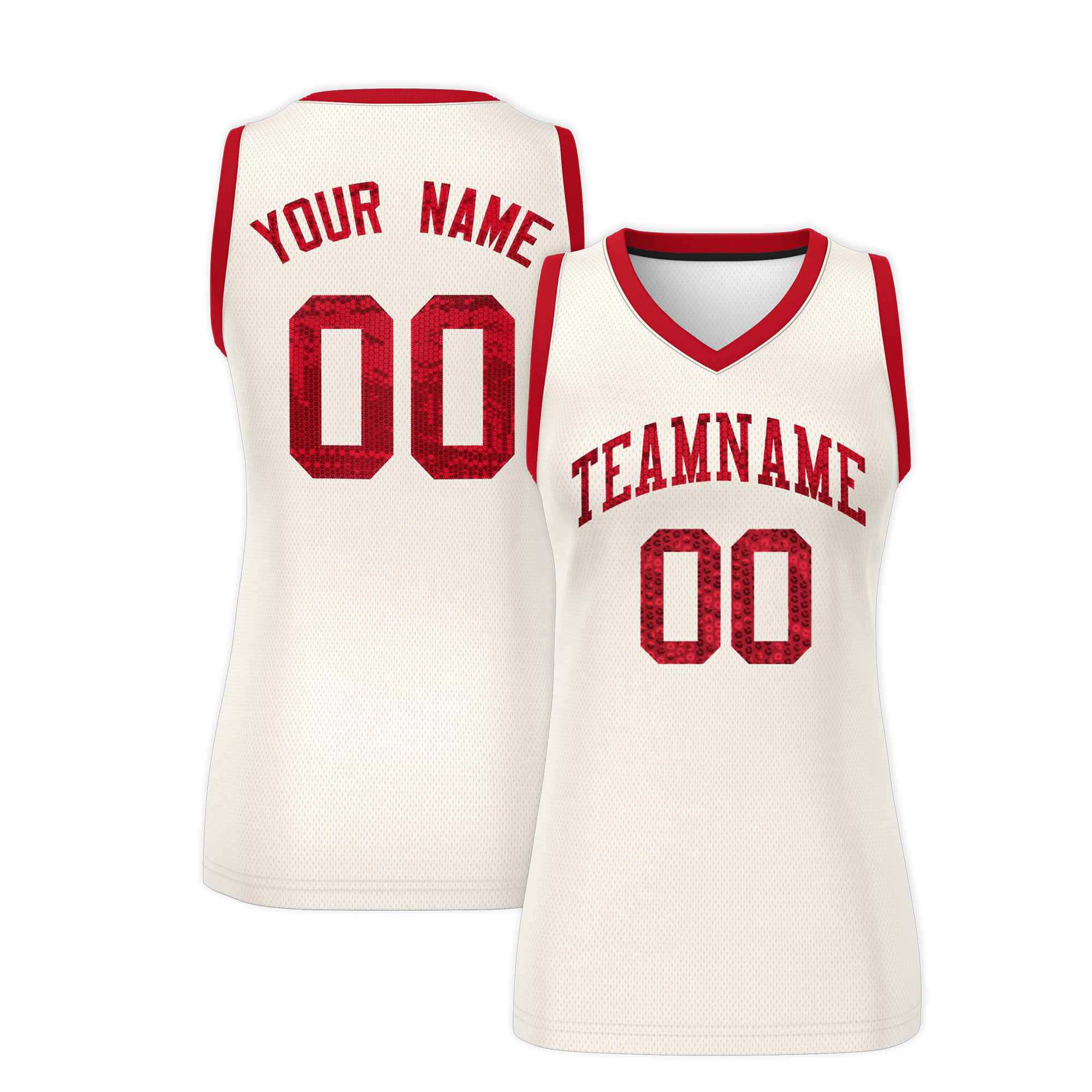 Custom Cream Red Women Basketball Jersey Dress