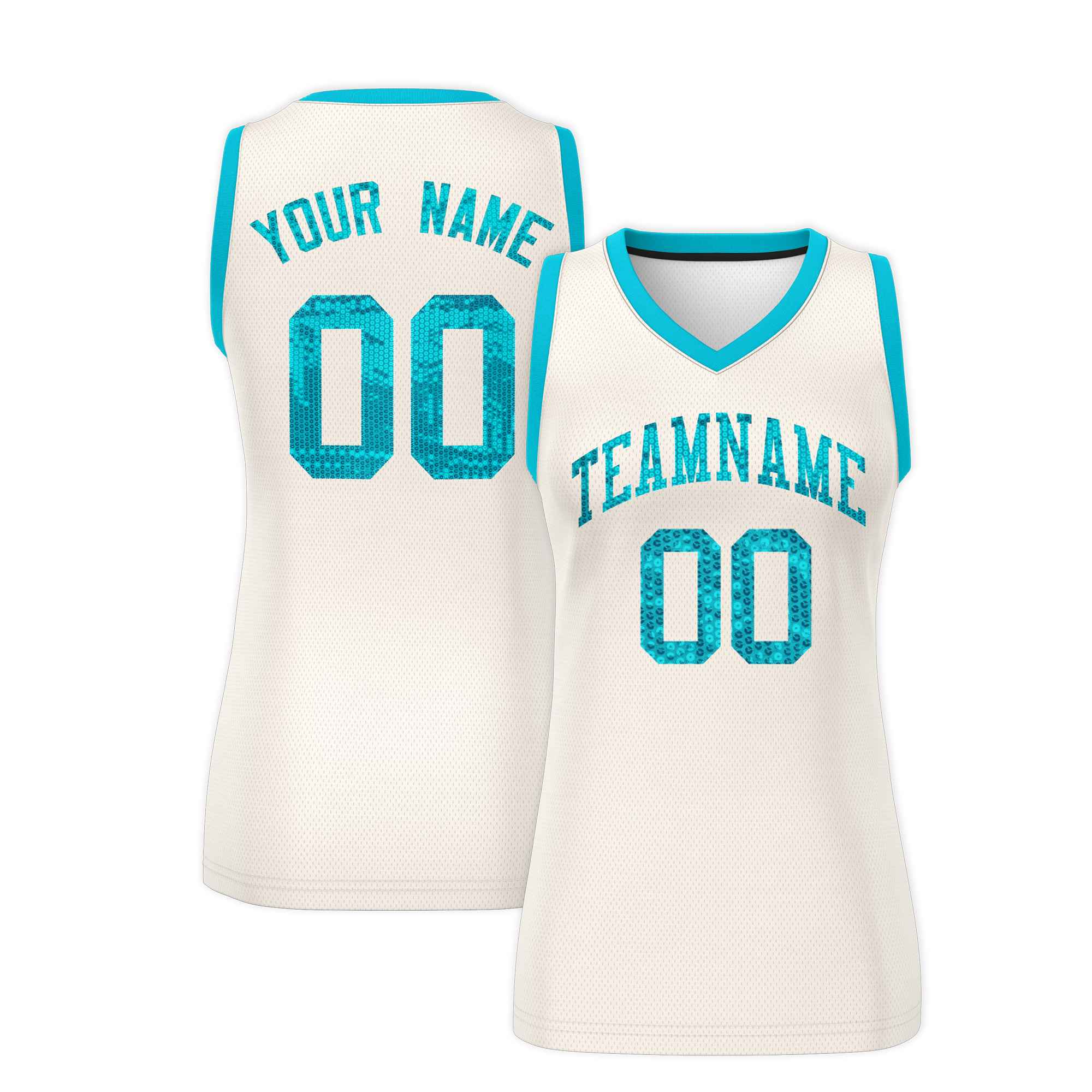 Custom Cream Sky Blue Women Basketball Jersey Dress