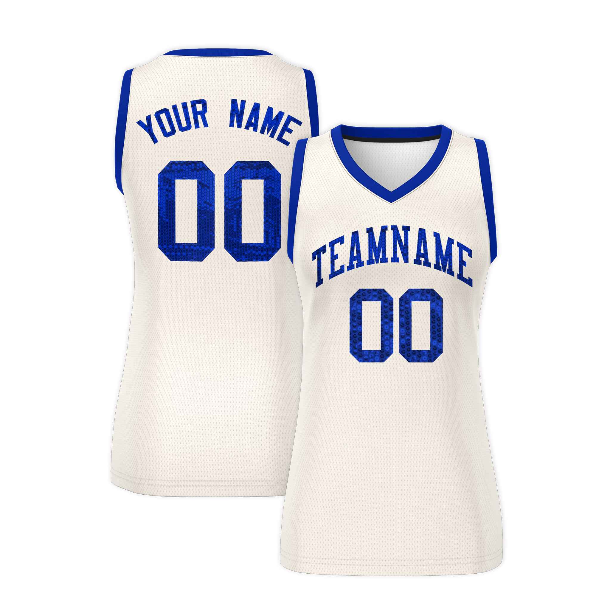 Custom Cream Royal Women Basketball Jersey Dress