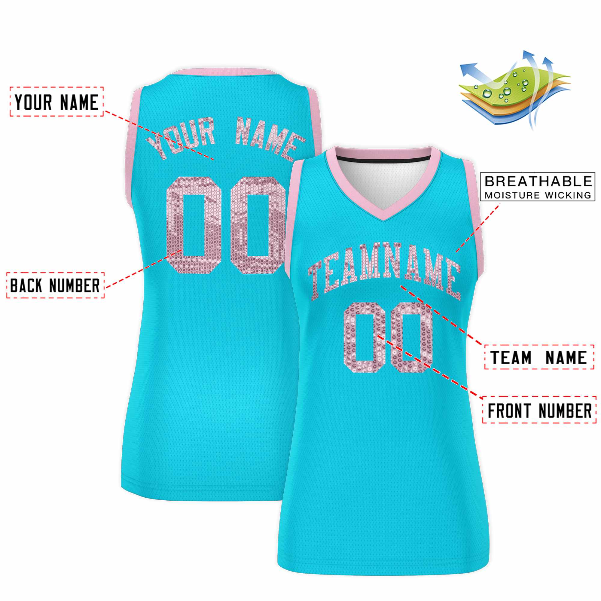 Custom Sky Blue Light Pink Women Basketball Jersey Dress