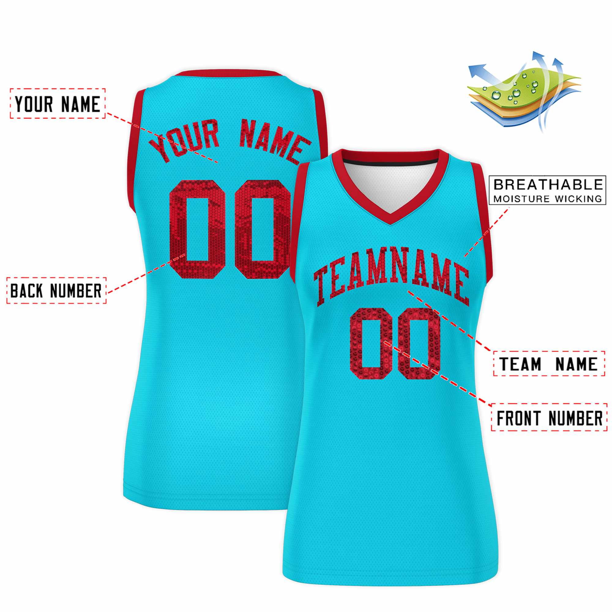 Custom Sky Blue Red Women Basketball Jersey Dress