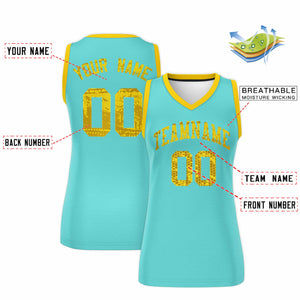 Custom Bright Green Gold Women Basketball Jersey Dress