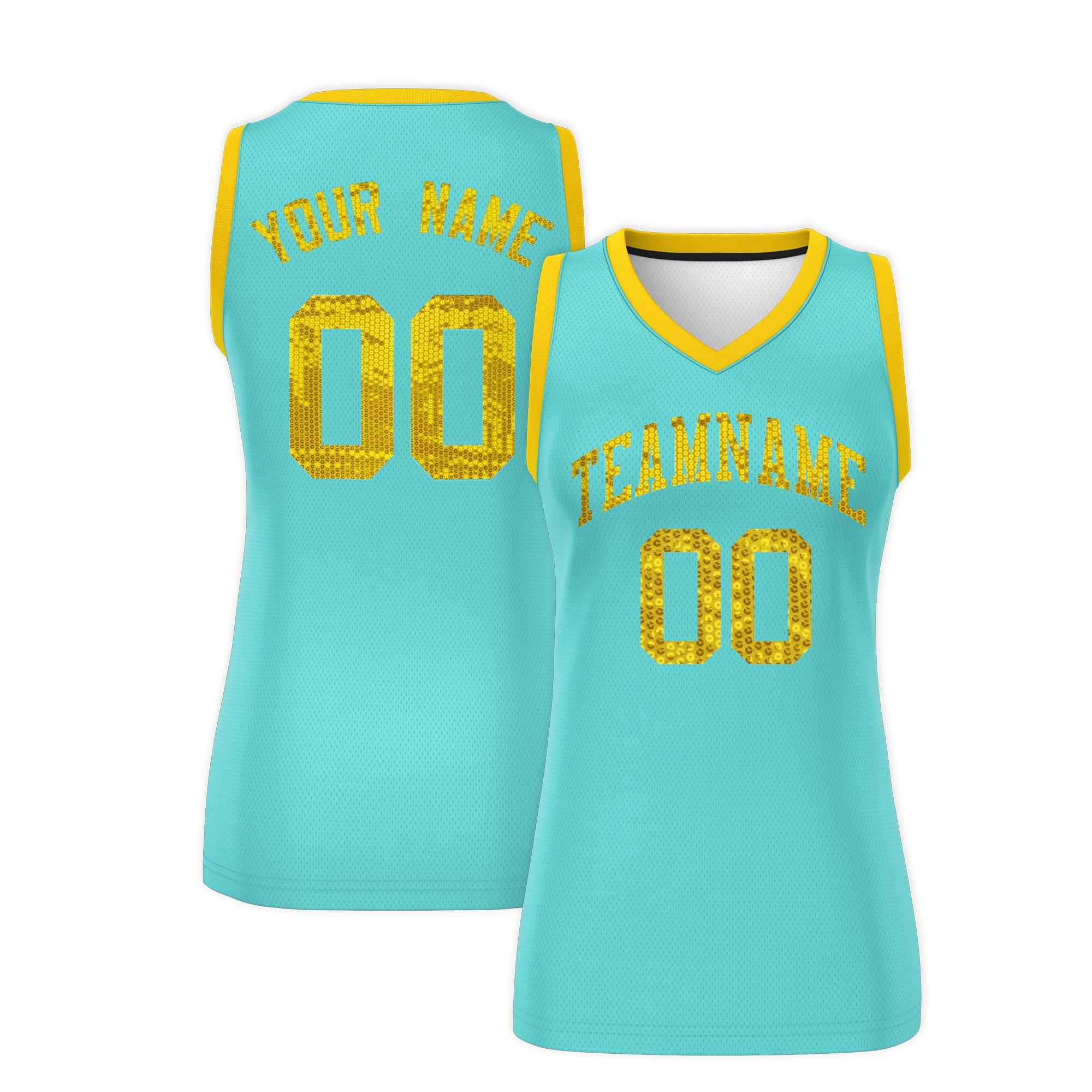 Custom Bright Green Gold Women Basketball Jersey Dress