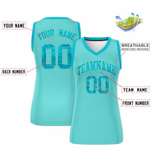 Custom Bright Green Sky Blue Women Basketball Jersey Dress