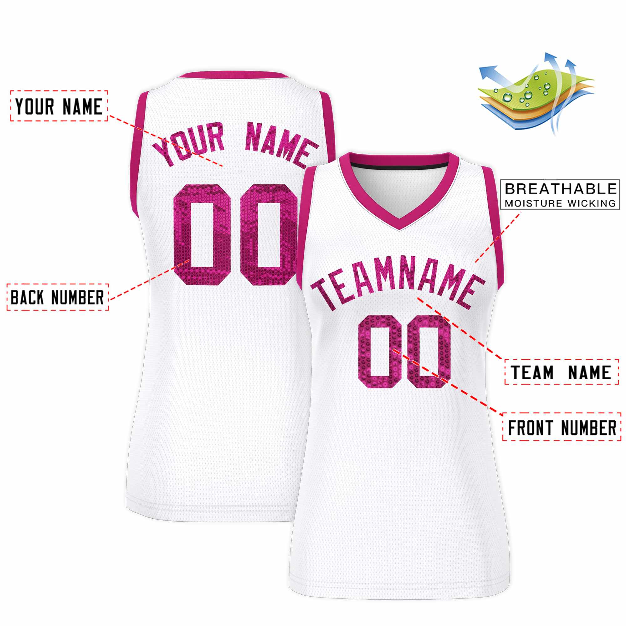 Custom White Pink Women Basketball Jersey Dress