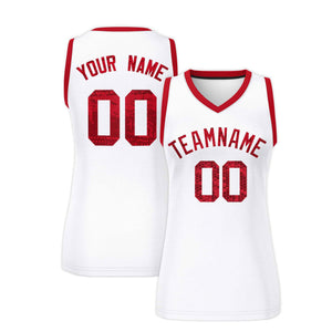 Custom White Red Women Basketball Jersey Dress