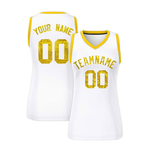 Custom White Gold Women Basketball Jersey Dress