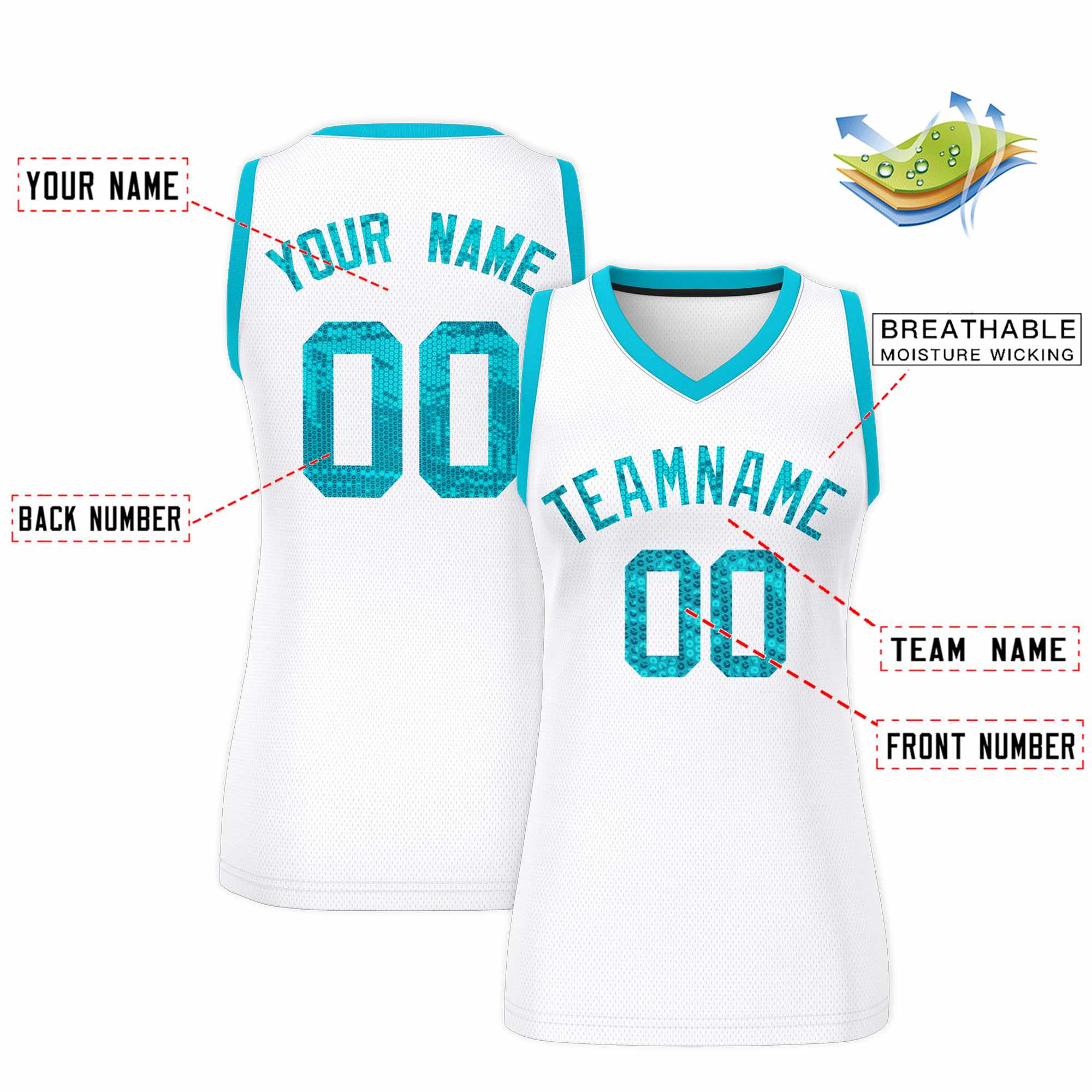 Custom White Sky Blue Women Basketball Jersey Dress