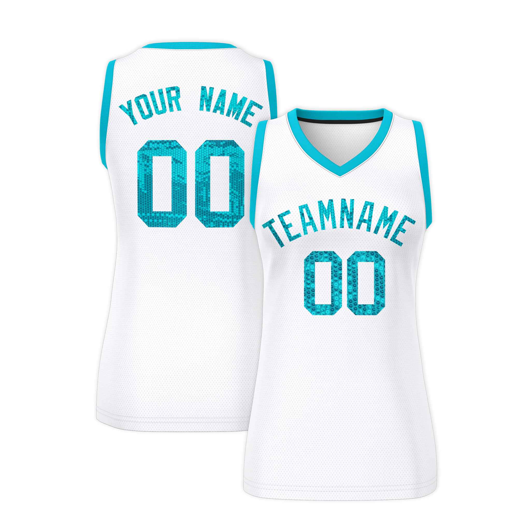 Custom White Sky Blue Women Basketball Jersey Dress