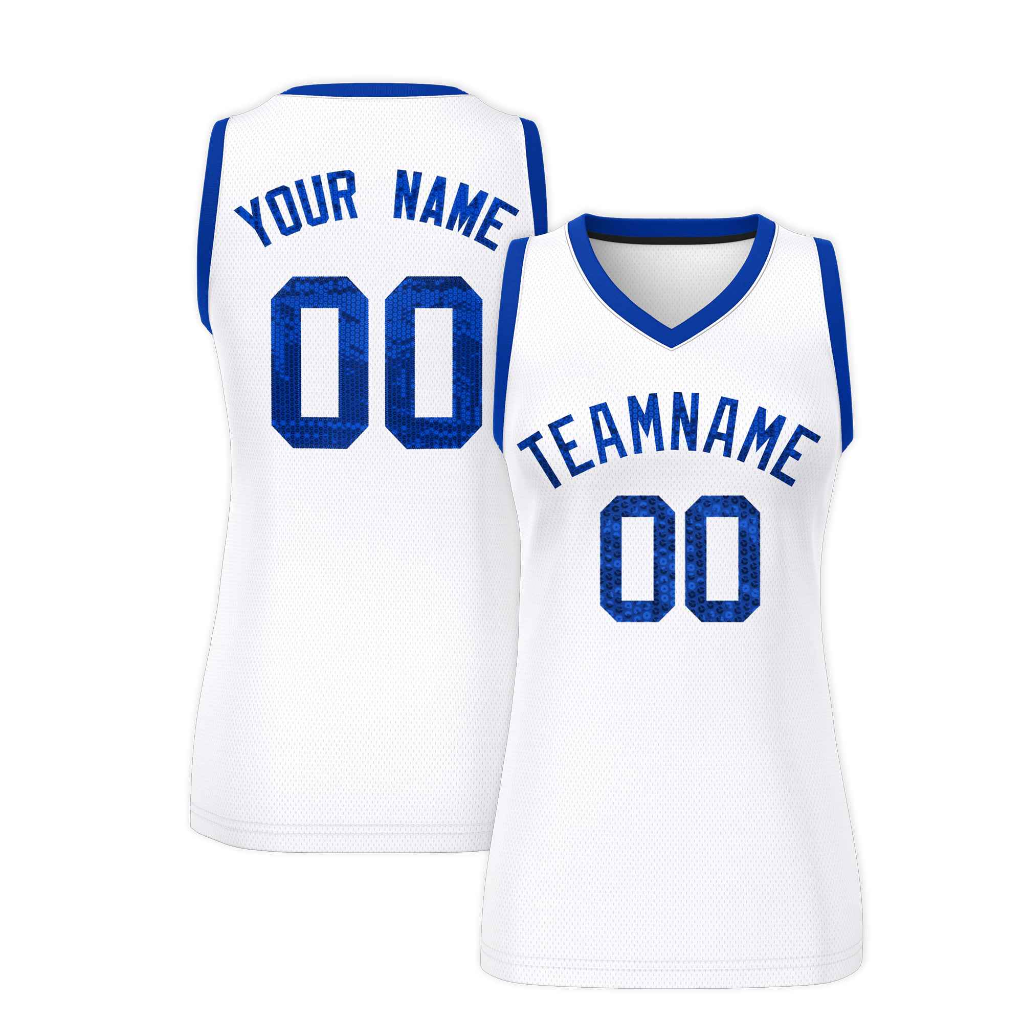 Custom White Royal Women Basketball Jersey Dress