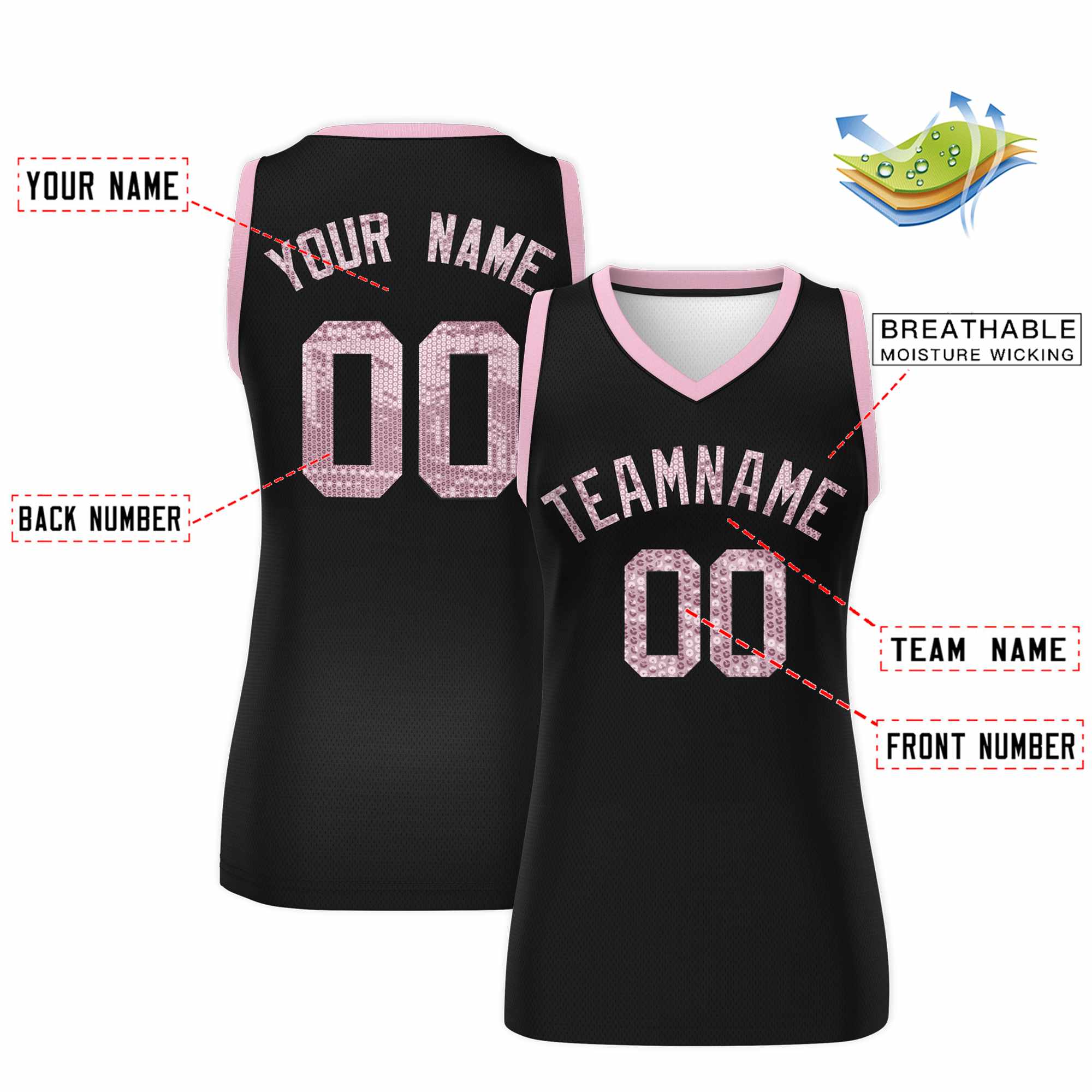 Custom Black Light Pink Women Basketball Jersey Dress