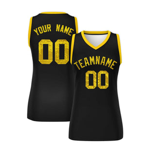 Custom Black Gold Women Basketball Jersey Dress