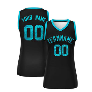 Custom Black Sky Blue Women Basketball Jersey Dress