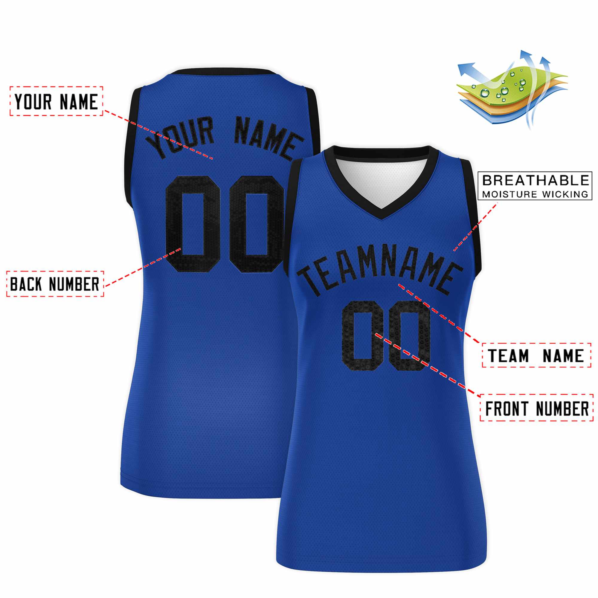 Custom Royal Black Women Basketball Jersey Dress