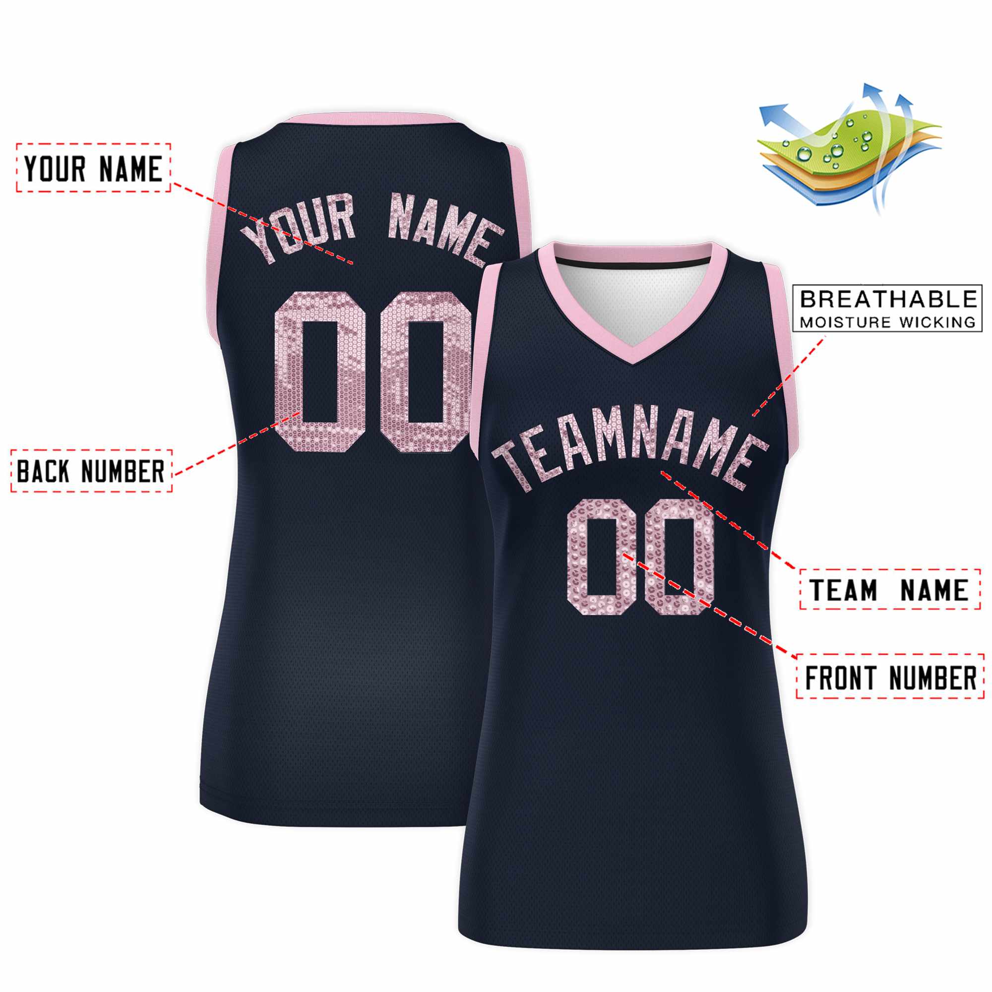 Custom Navy Light Pink Women Basketball Jersey Dress