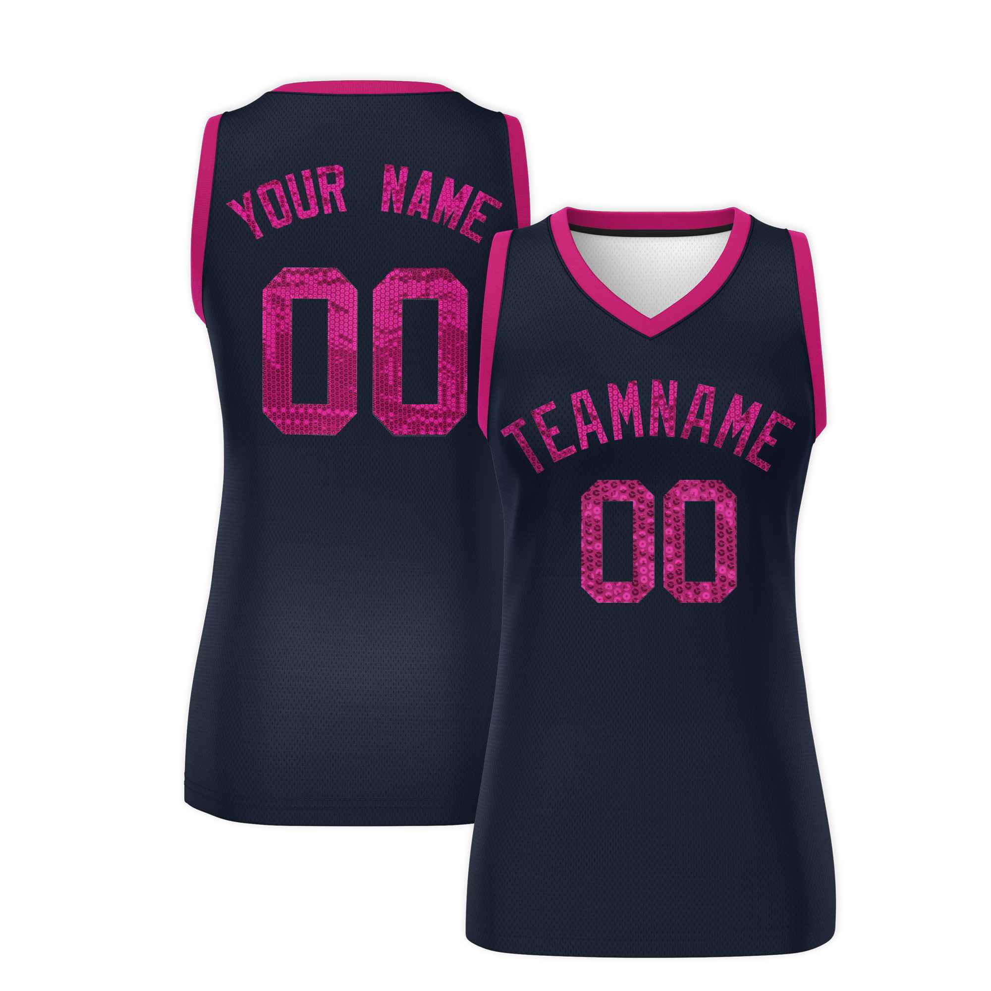 Custom Navy Pink Women Basketball Jersey Dress