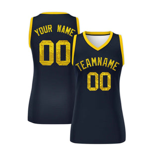 Custom Navy Gold Women Basketball Jersey Dress