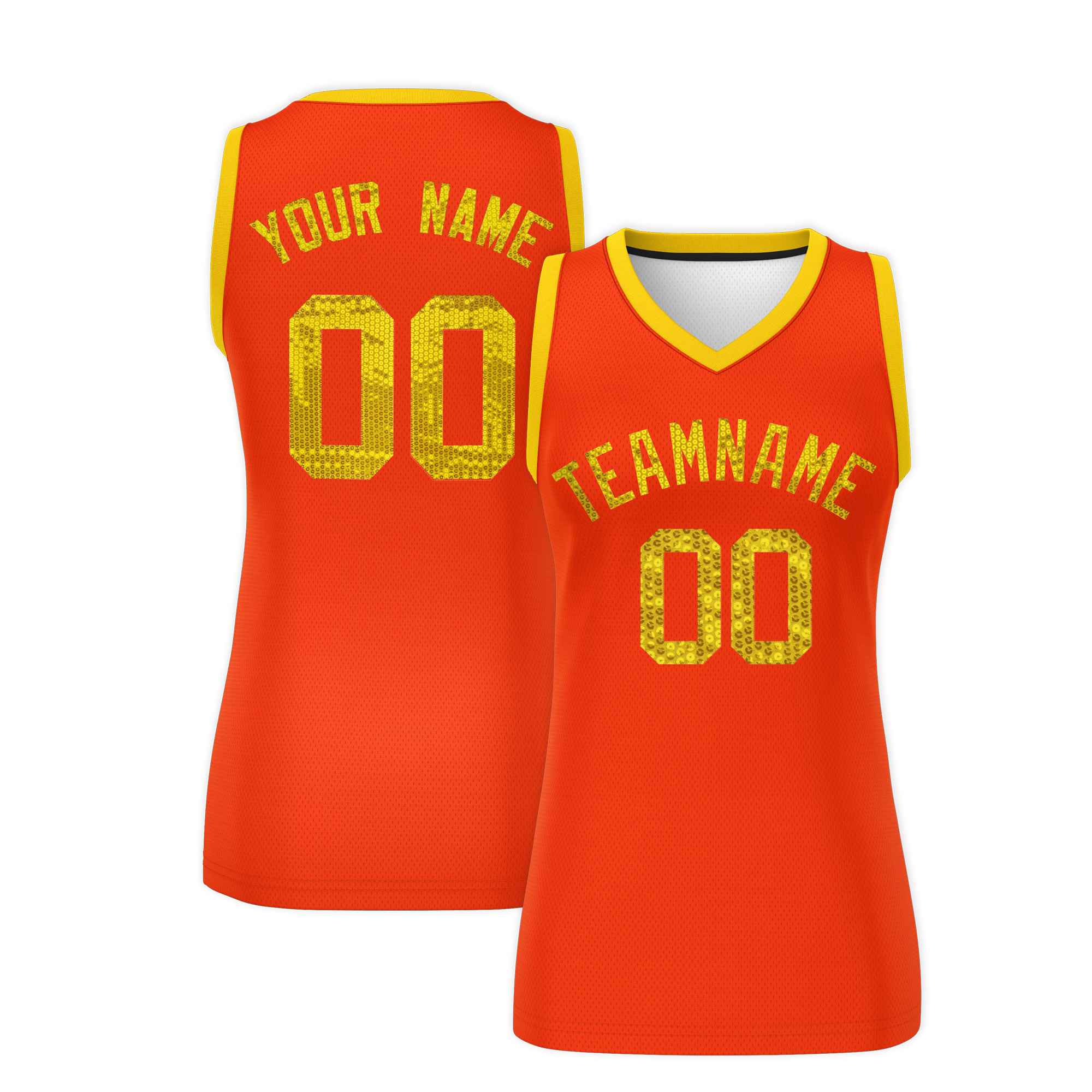 Custom Orange Gold Women Basketball Jersey Dress