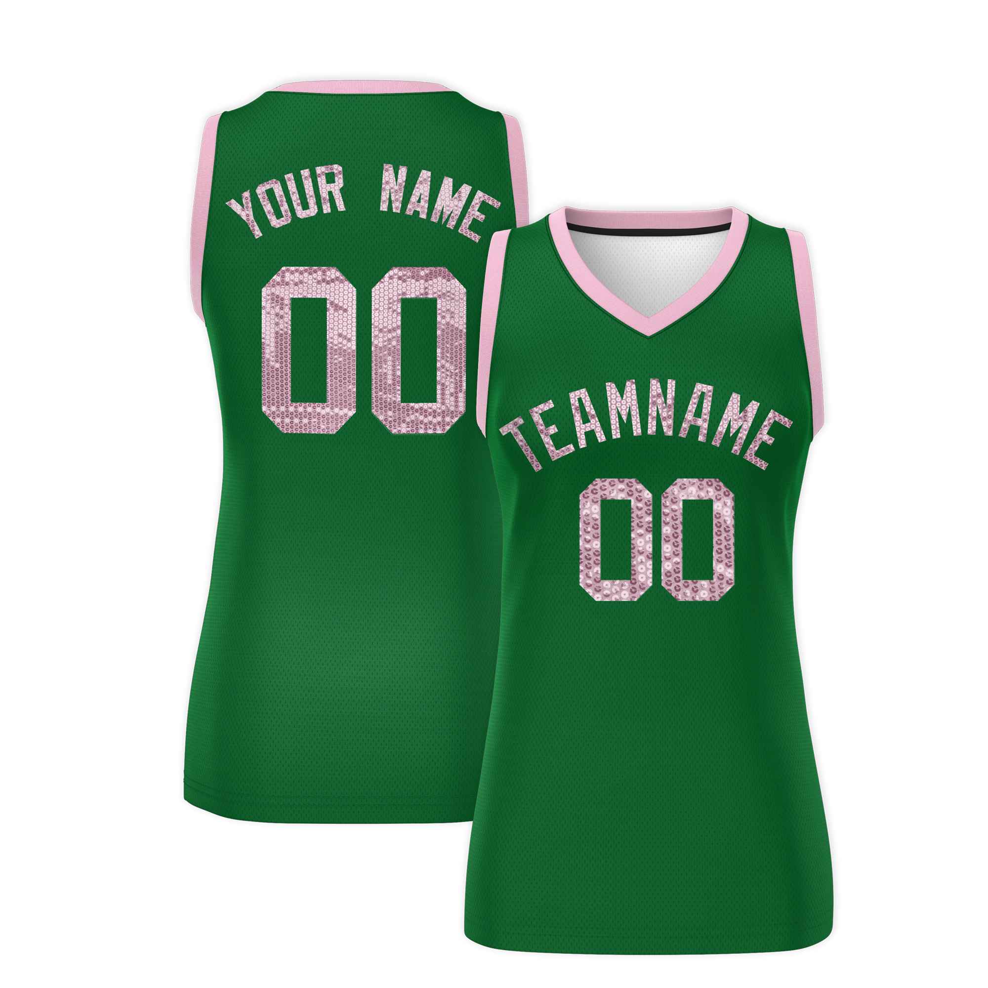 Custom Kelly Green Light Pink Women Basketball Jersey Dress