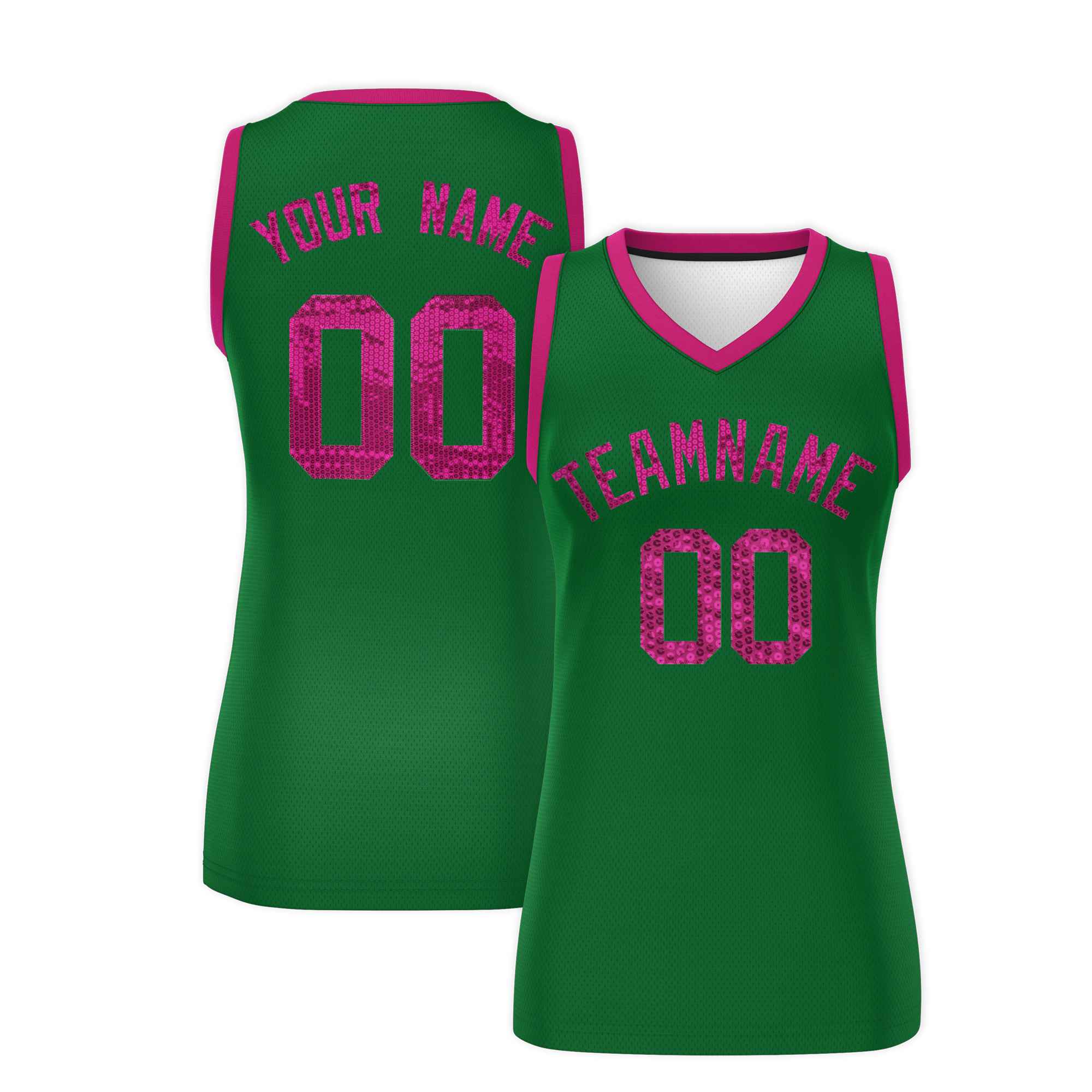 Custom Kelly Green Pink Women Basketball Jersey Dress