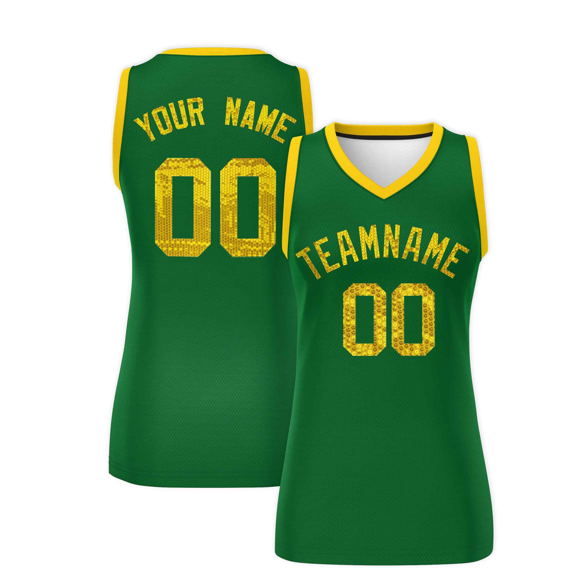 Custom Kelly Green Gold Women Basketball Jersey Dress