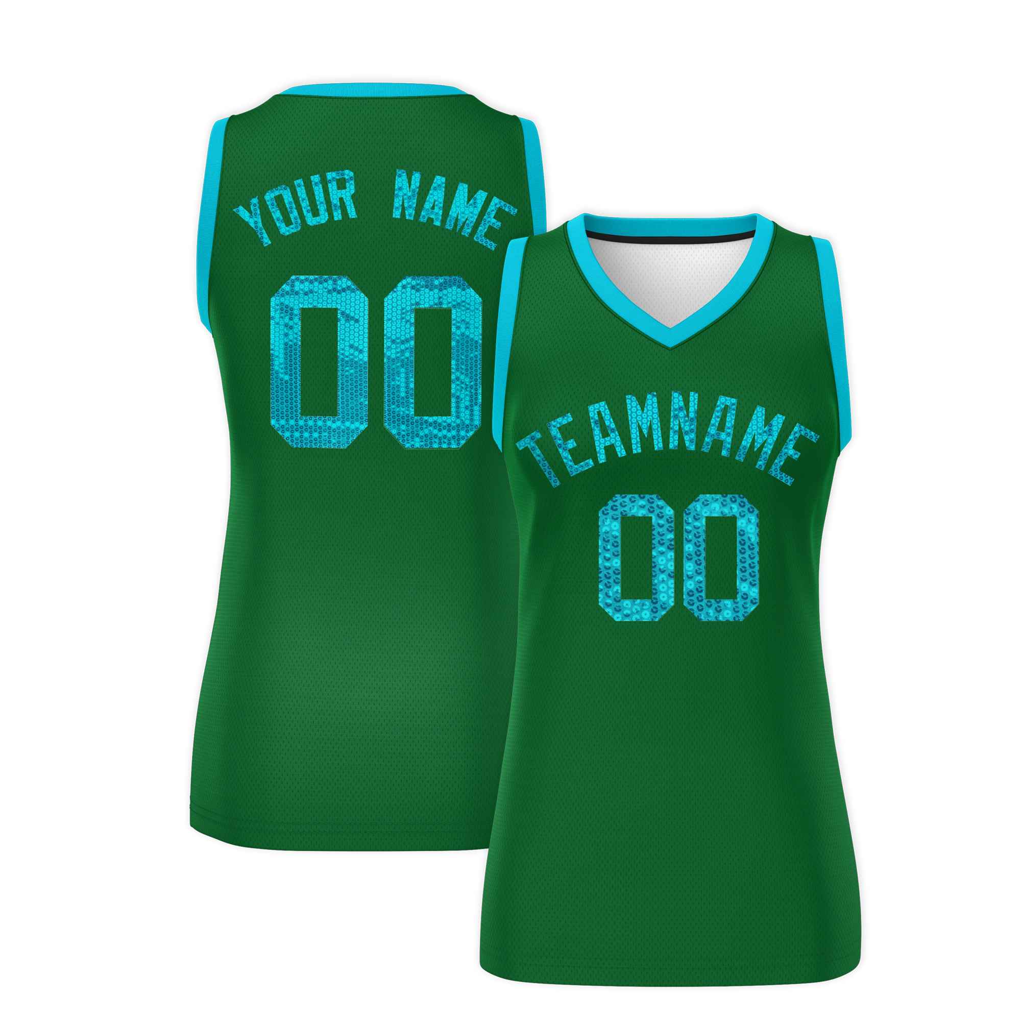 Custom Kelly Green Sky Blue Women Basketball Jersey Dress