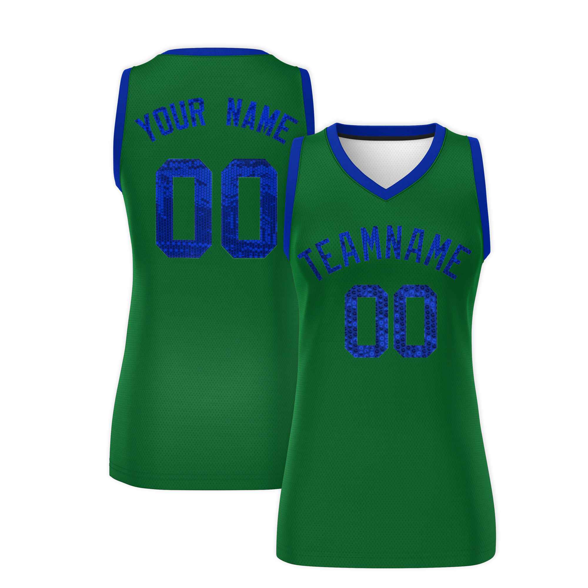 Custom Kelly Green Royal Women Basketball Jersey Dress