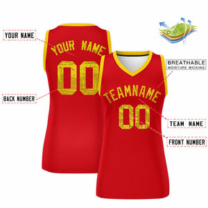 Custom Red Gold Women Basketball Jersey Dress