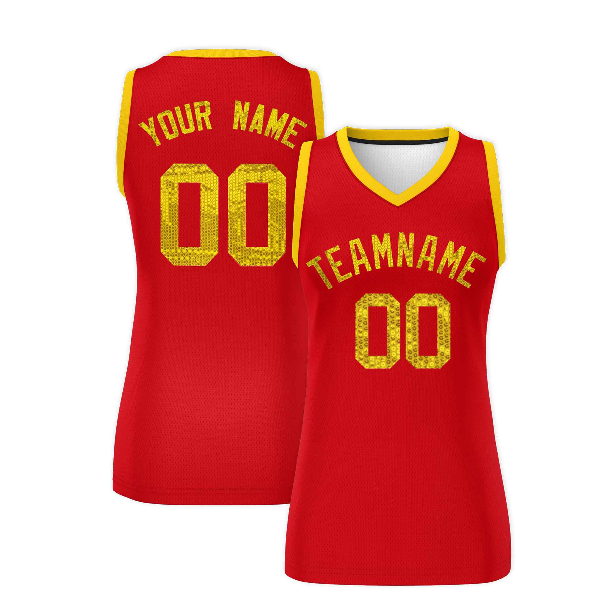 Custom Red Gold Women Basketball Jersey Dress