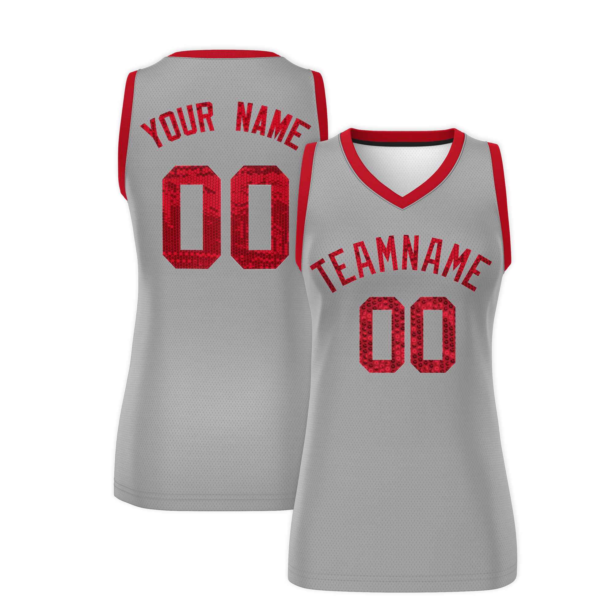 Custom Silver Red Women Basketball Jersey Dress