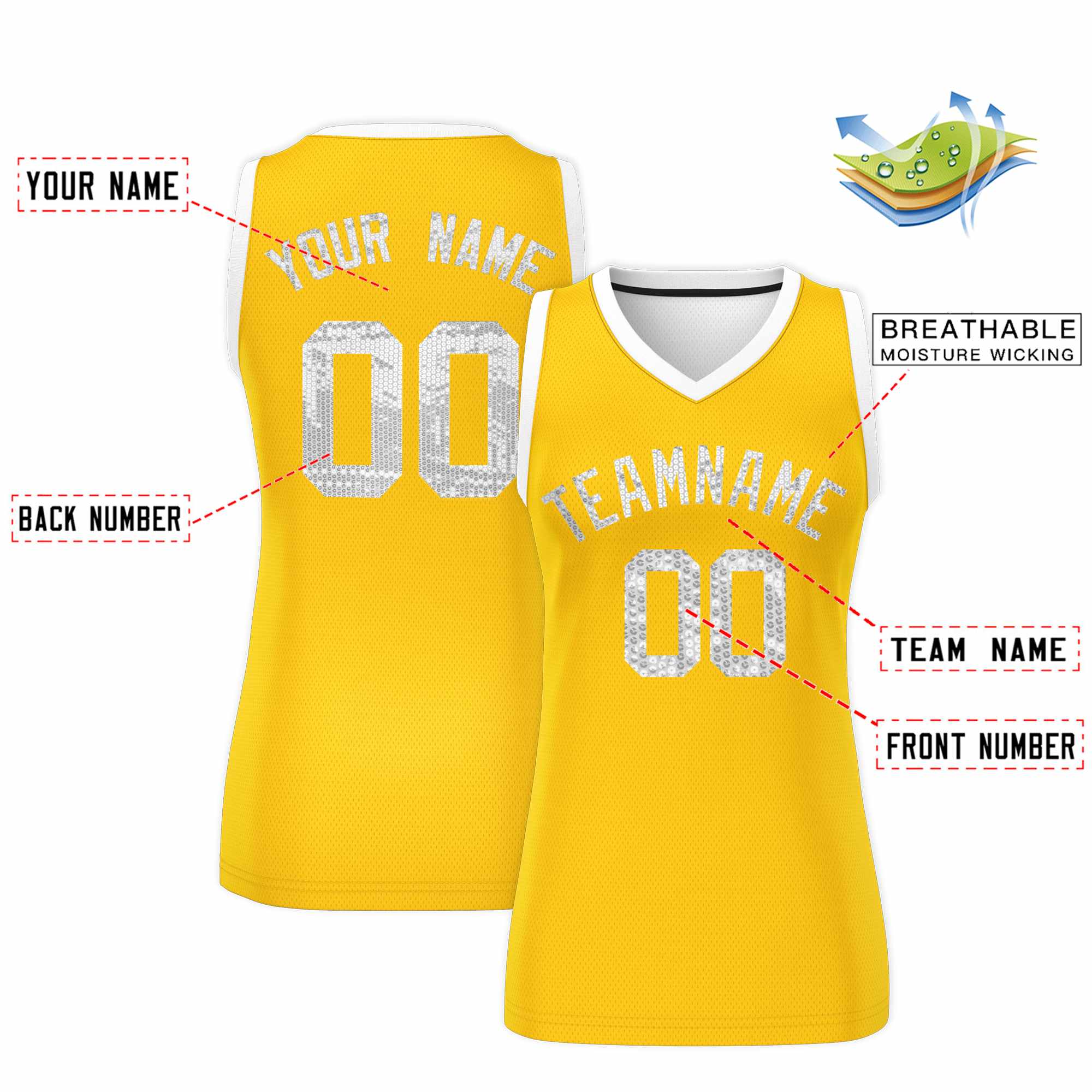 Custom Gold White Women Basketball Jersey Dress