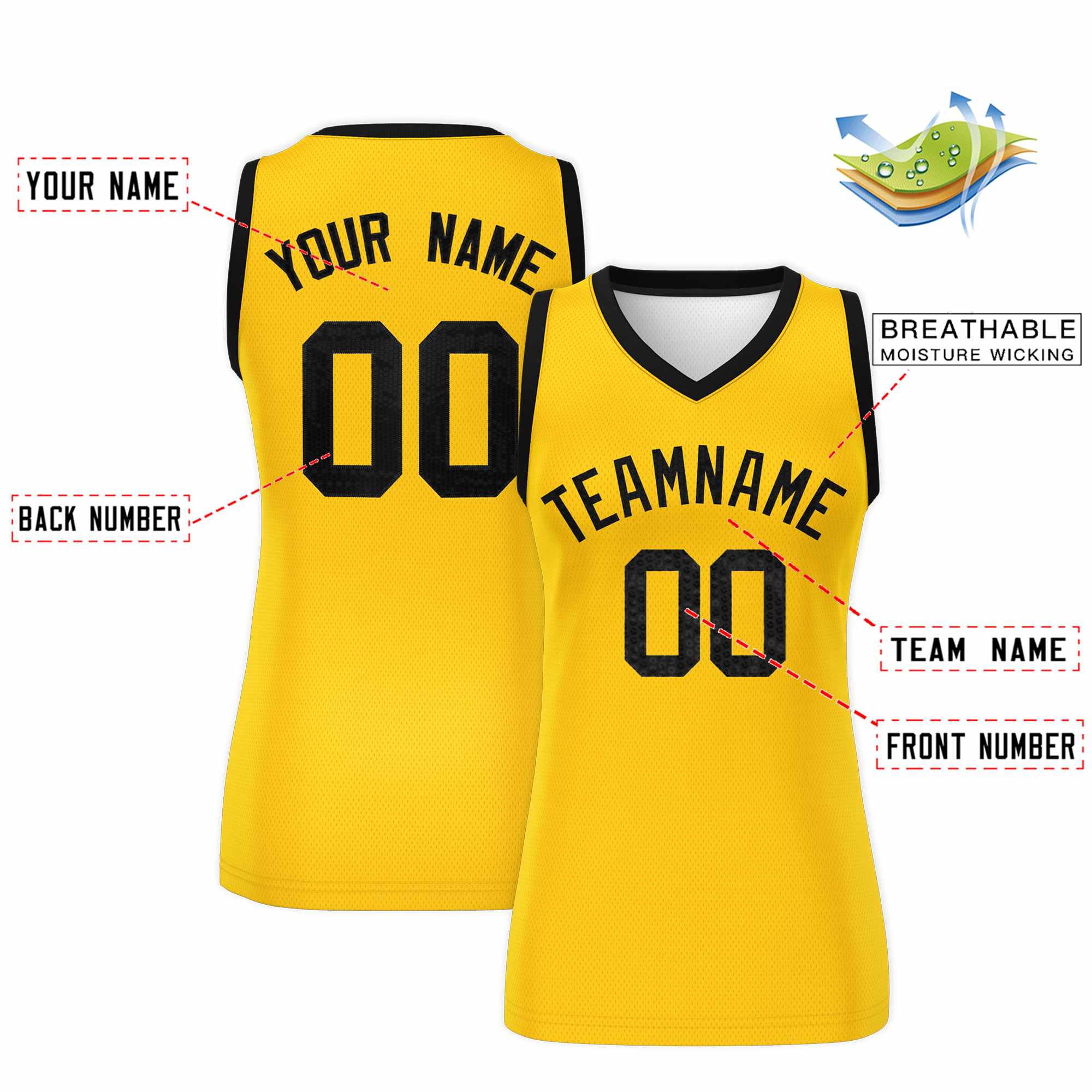 Custom Gold Black Women Basketball Jersey Dress