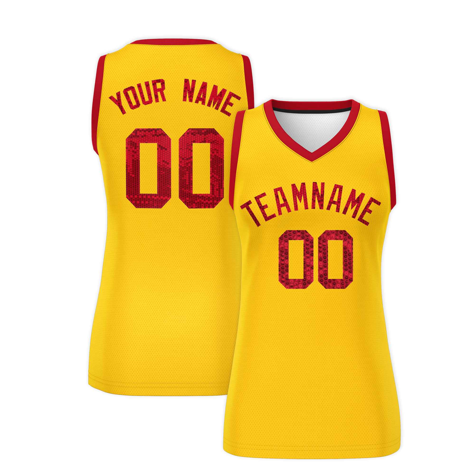 Custom Gold Red Women Basketball Jersey Dress