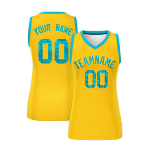 Custom Gold Sky Blue Women Basketball Jersey Dress