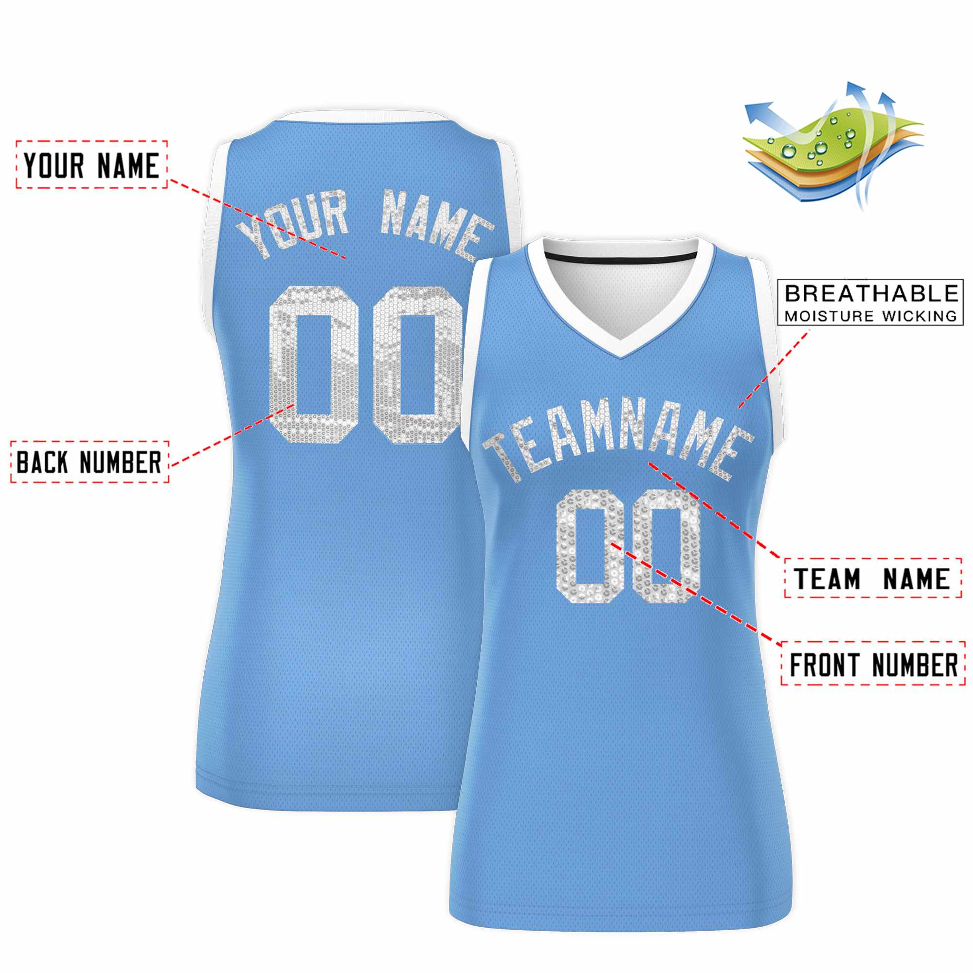 Custom Light Blue White Women Basketball Jersey Dress